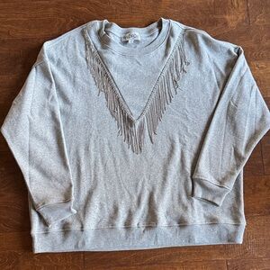 Wildfox Crewneck Sweat Shirt with Silver with  Clear Rhinestone Fringe